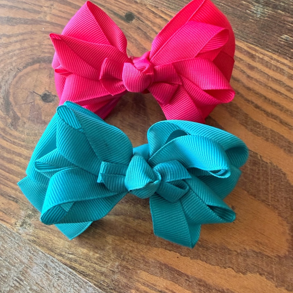 Vibrant Pink and Blue Kids Hair Bows